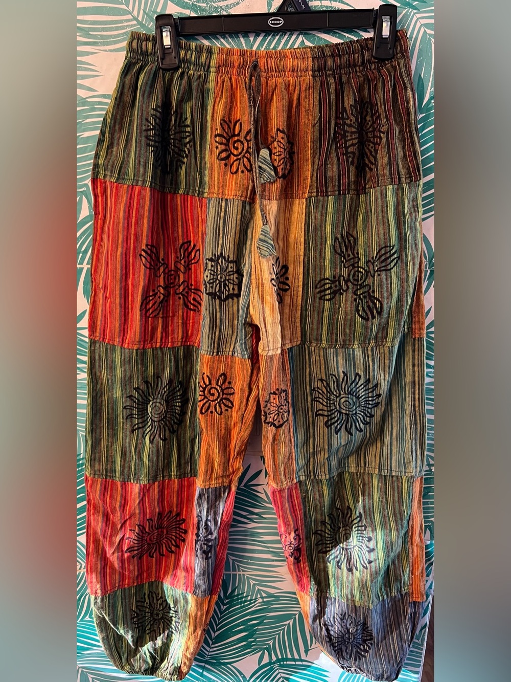 Boho Patchwork Striped Lounge balloon pants Multicolor NWT Sz M Yoga Trends
